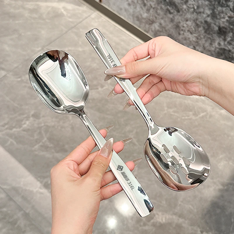 

316 Stainless Steel Serving Spoon Thick Ladle for Restaurants Long Handle Soup Spoon Antibacterial Cafeteria & Buffet Utensil