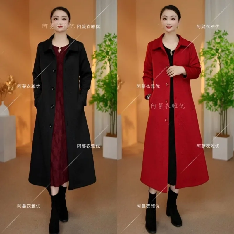 2026 Winter Women's New Fleece Thickened Three-dimensional Relief Flower Warm Coat Mid-length Coat