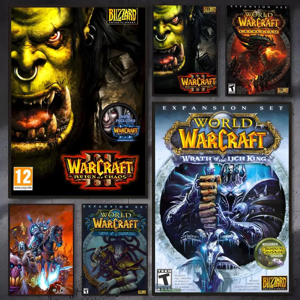Póster autoadhesivo de papel impermeable con diseño de juego Warcraft III The Frozen Throne, decoración de pared para cafetería, Bar, habitación