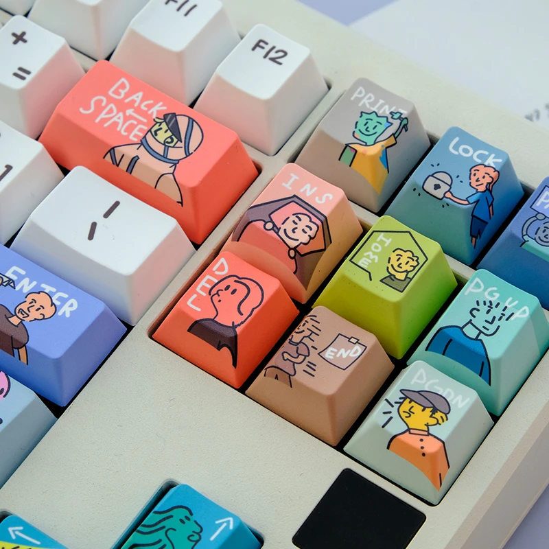 Imaginário personagem dos desenhos animados keycap DYE-SUB 129 teclas cereja perfil pbt keycap com 1.75u 2u shift para mx switchs teclado personalizado