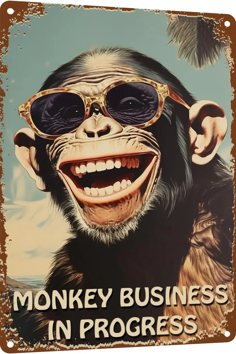 TopPacific Vintage Style Monkey Business In Progress Anique Vintage Tin Sign Decor Metal Sign for Home Office Coffee Bar Club Pu