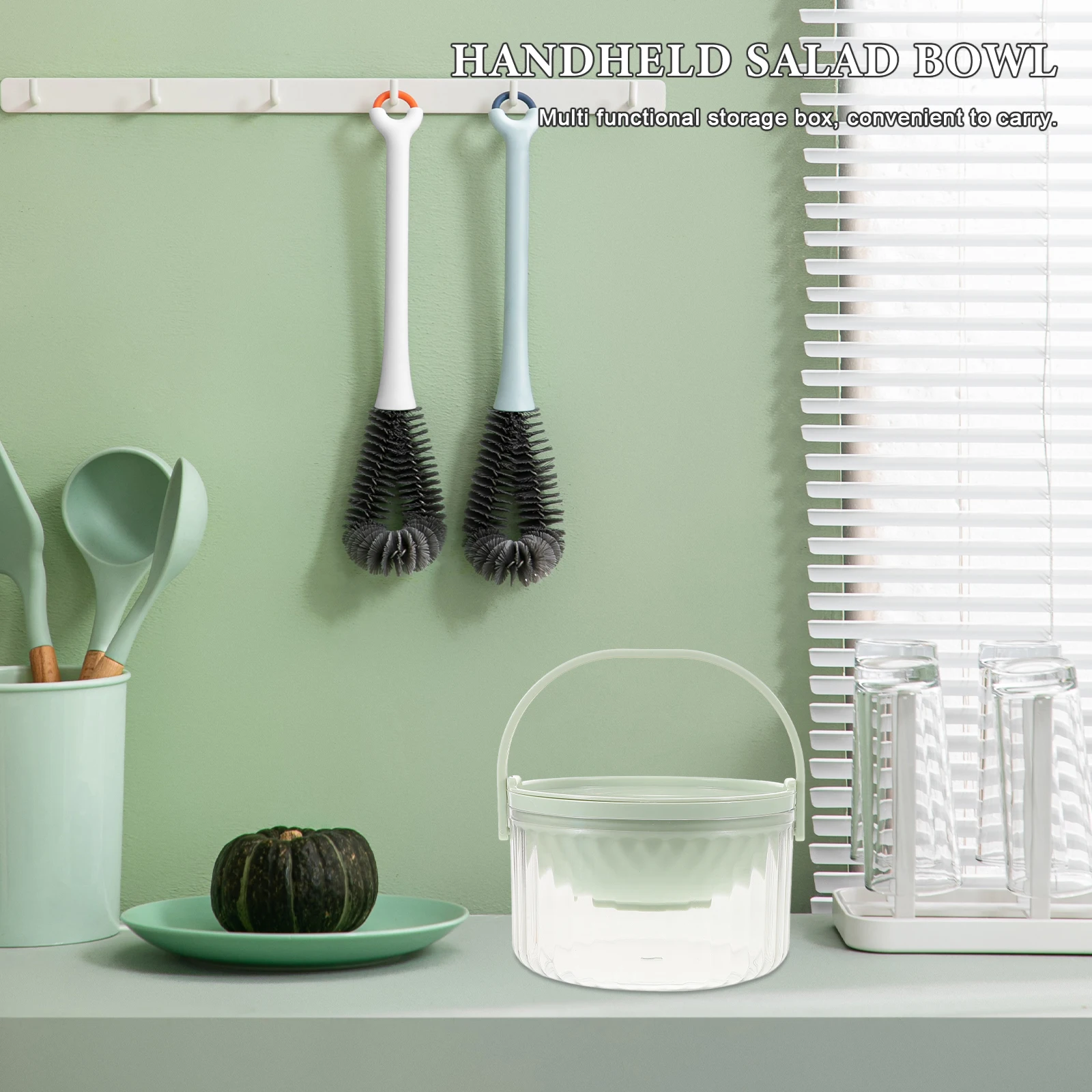 

1pcs Thickened Transparent Salad Bowl With Lid Food Storage Container Portable Lunch Organizer Reusable Plastic Containers For