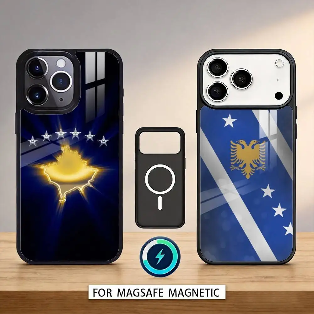 

K-Kosovo F-Flag M-Map Phone Case For iPhone 17,16,15,14,13,12,Pro,Max For Magsafe Magnetic Wireless Charging