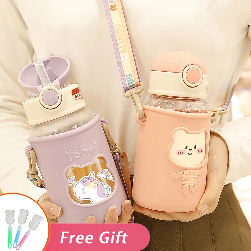 

Cute Water Bottle For Girls Free Shipping Items 620ml Tumbler With Straw Kid Kawaii Cup Portable Sport Drinking Kettle Wholesale