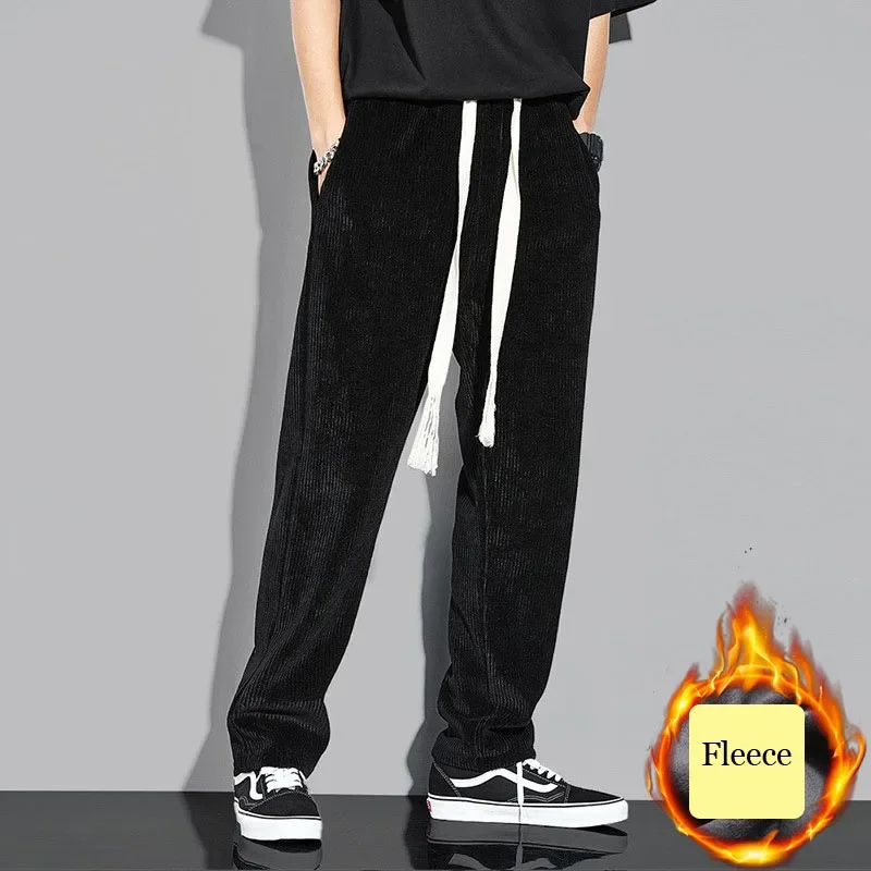 Men Corduroy Wide-leg Sweatpant Winter Autumn Pants Summer Velvet Thickened Loose Straight Casual Pop High Street Drape Trousers