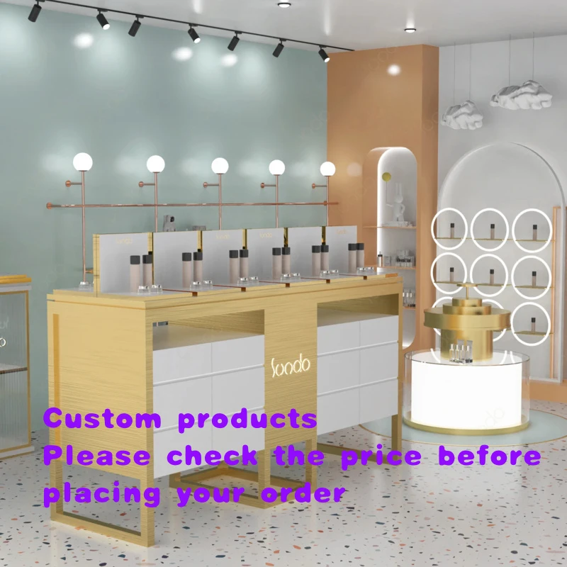 custom.SUNDO Deluxe BlackPerfume Display Cabinet Cosmetic Shop Shelves Design Metal Essential Oil Showcase