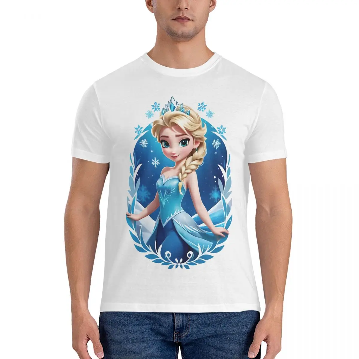 Famous Disney Movies T-Shirts Men FROZEN Vintage 100% Cotton Tees Round Collar Short Sleeve T Shirt Printed Clothes