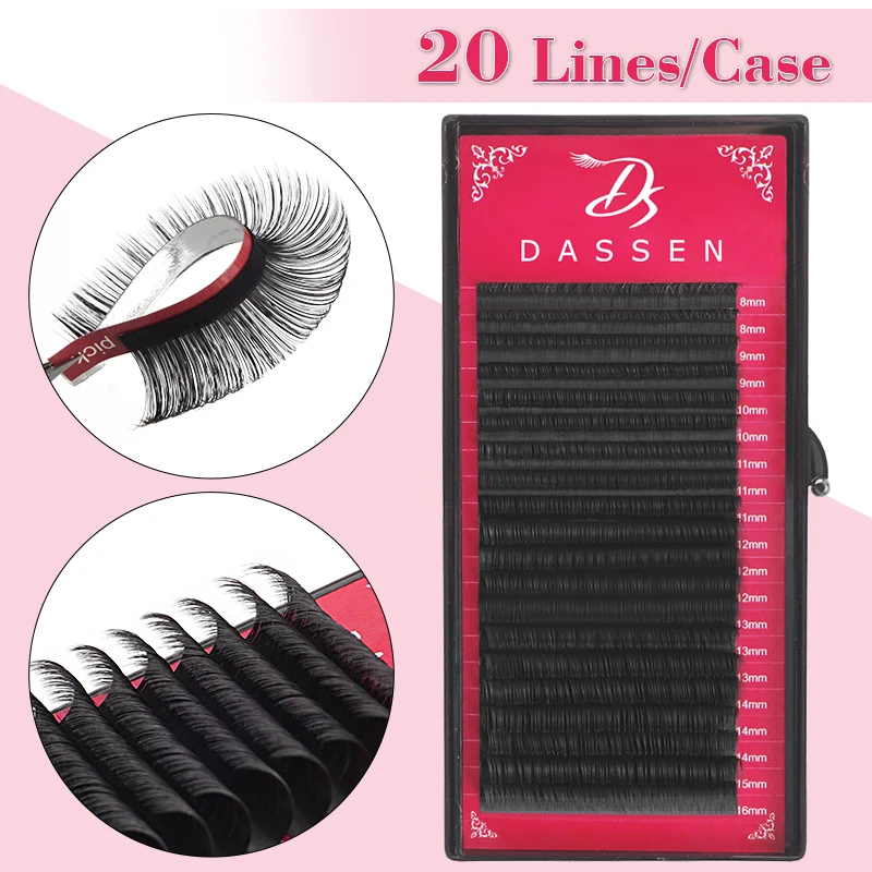 20Lines Dark Black Lash Extension 8-16mm And 17-25mm Mixed Lash Trays Individual Eyelash Extension