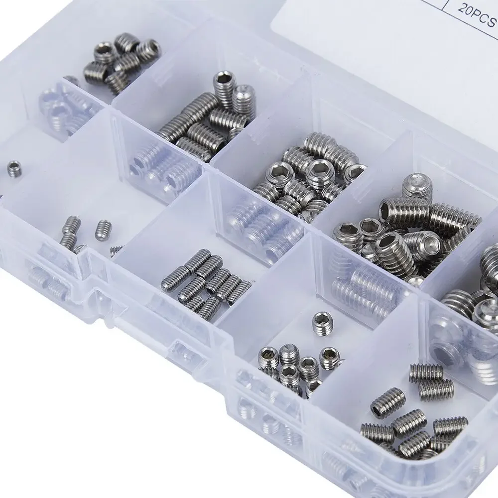 Socket Head Hex Set Screw Assortment Kit Grub Screw Cup- Metric 304 Stainless Steel M3 M4 M5 M6 M8 Cup Point Grub Screw Set