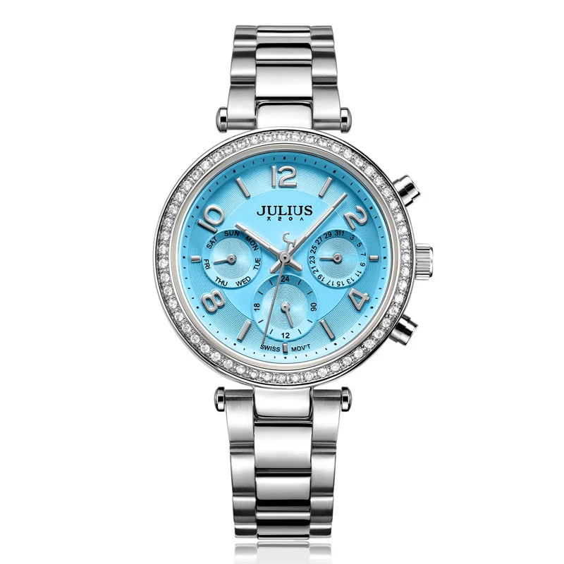 Sale Real Multi-function Women's Watch ISA Quartz Fashion Crystal Fine Hours Sport Stainless Steel Girl Birthday Gift Julius Box