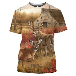 Deer Hunting Graphic Tshirt For Men 3d Print Animal Hunting T-shirt Summer Casual Short Sleeve Mens Tee Tops Streetwear