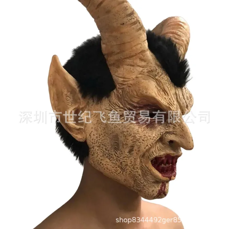 Fallen Angel Satan Demon Sphinx Lucifer Mask Horror Devil Goat Cow Horn Headgear Halloween Decoration