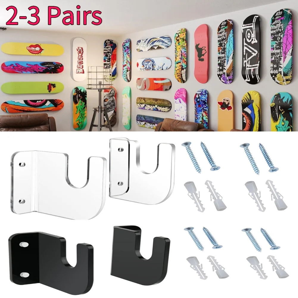 2-3Pairs Skateboard Display Rack Acrylic Skateboard Storage Bracket Decoration Easy Install Non-slip for Bedroom Store Office