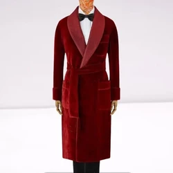 England Style Men's Suit Jackets Custom Made Smoking Blazer Dinner Party Red Velvet Man Trench Coat Long Male Evening Dress 2024