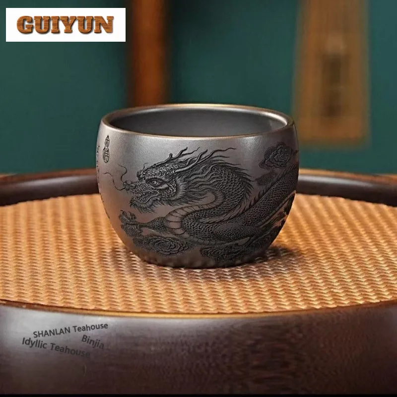 

200 мл Исинская фиолетовая глина, резная чайная чашка с драконом, ретро чайная чаша, набор чашек, чайная дегустация, чашка для медитации, чашки Jianzhan Master, чайный набор