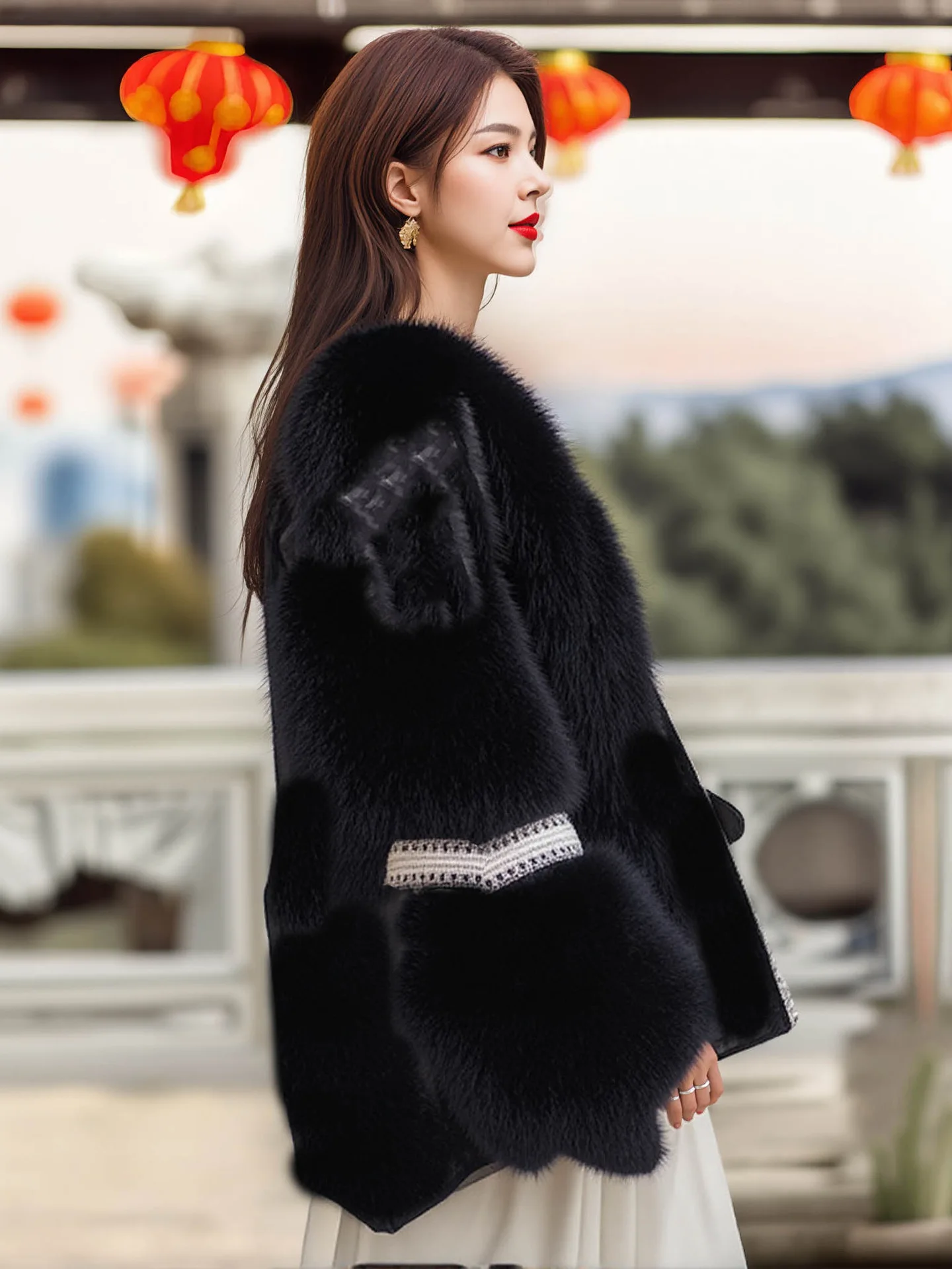 Il nuovo cappotto invernale da donna in pelliccia simile a volpe Haining del 2025, un top in pelliccia monopezzo con un look giovane in stile chanel