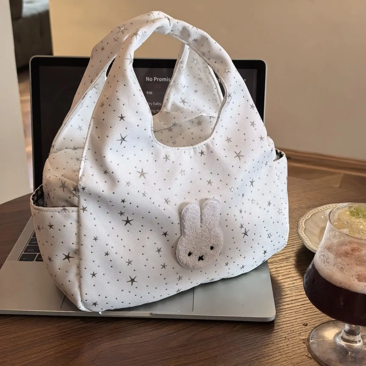 Cute Miffy Double Pocket Lunch Bag Simple Portable Handy Bento Bag For Students Girls Multifunctional Mommy Storage Bag Kawaii view 2