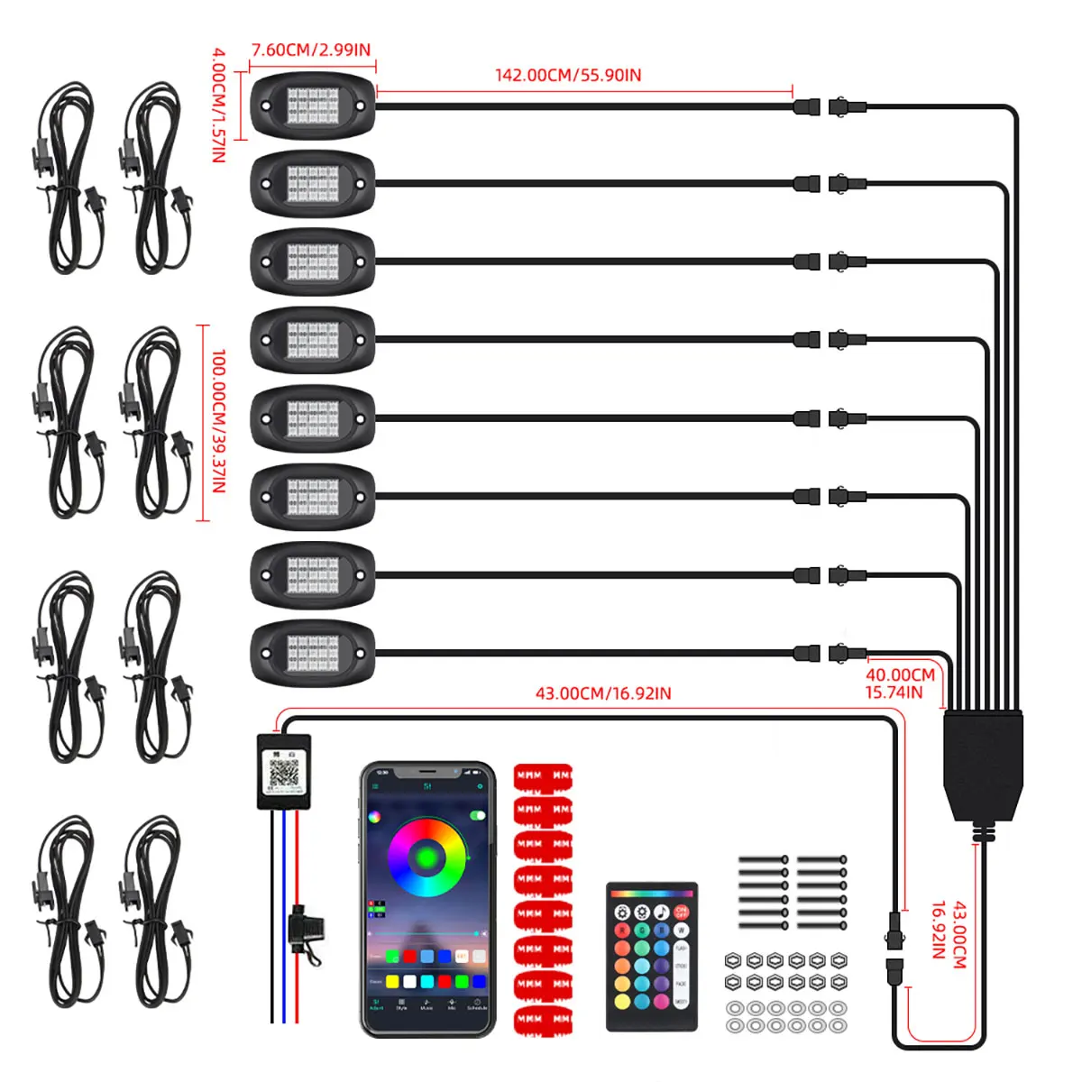 12IN1 RGB أضواء الصخور سطوع عالية متعدد الألوان النيون كيت مع APP/RF التحكم ل ATV & UTV RZR SSV على الطرق الوعرة LED سيارة تحت التوهج 12 فولت #2