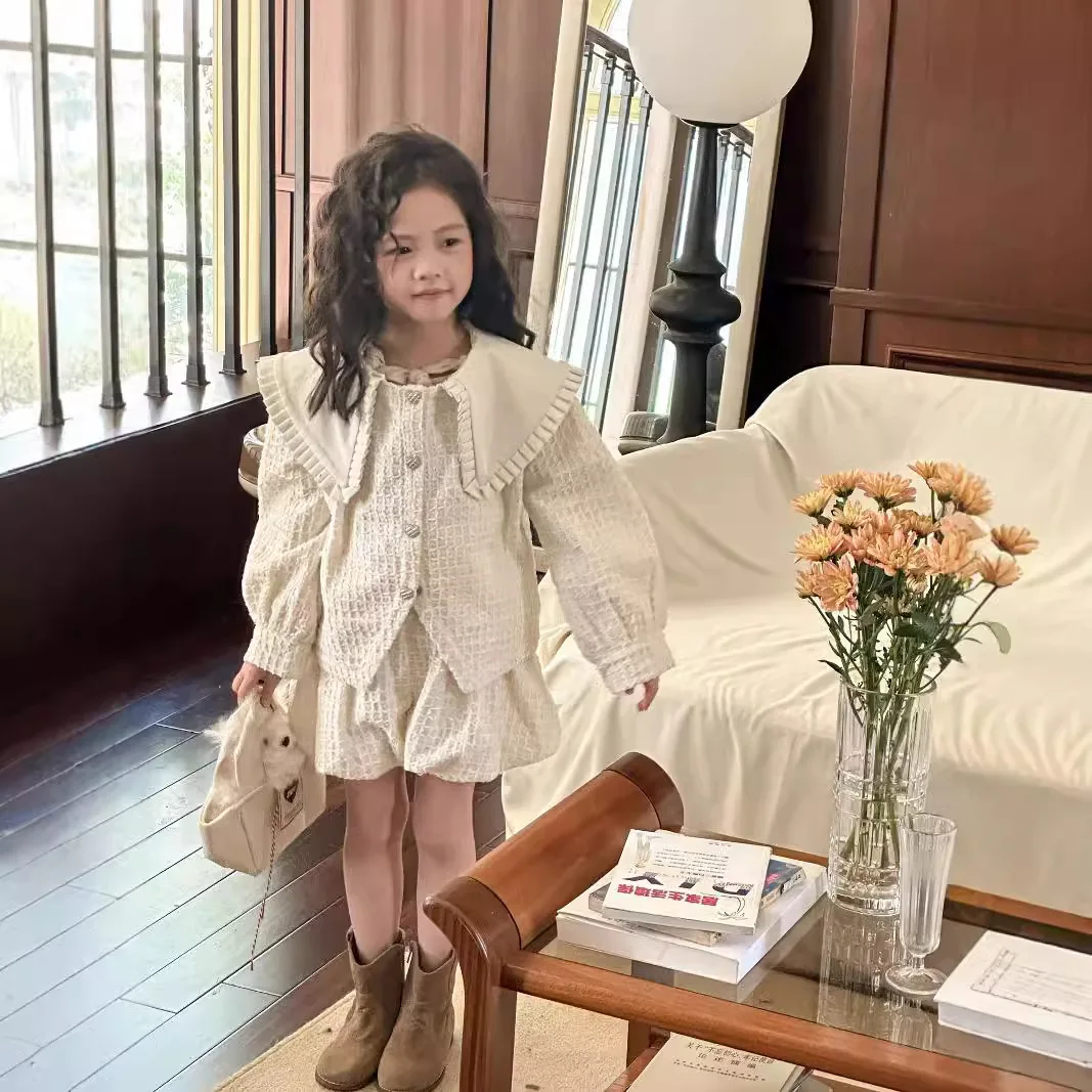 Girls Clothes Gentle Knit Top 2024 Autumn New Fashionable Solid Color High-waisted Shorts Princess Sweet Casual Two-piece Set