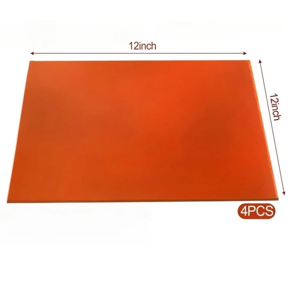 4Pc Red Heat Resistant Silicone Rubber Sheets 12x12Inch Flexible High=Temp Gasket For DIY Sealing Soundproofing Shock Absorptiin