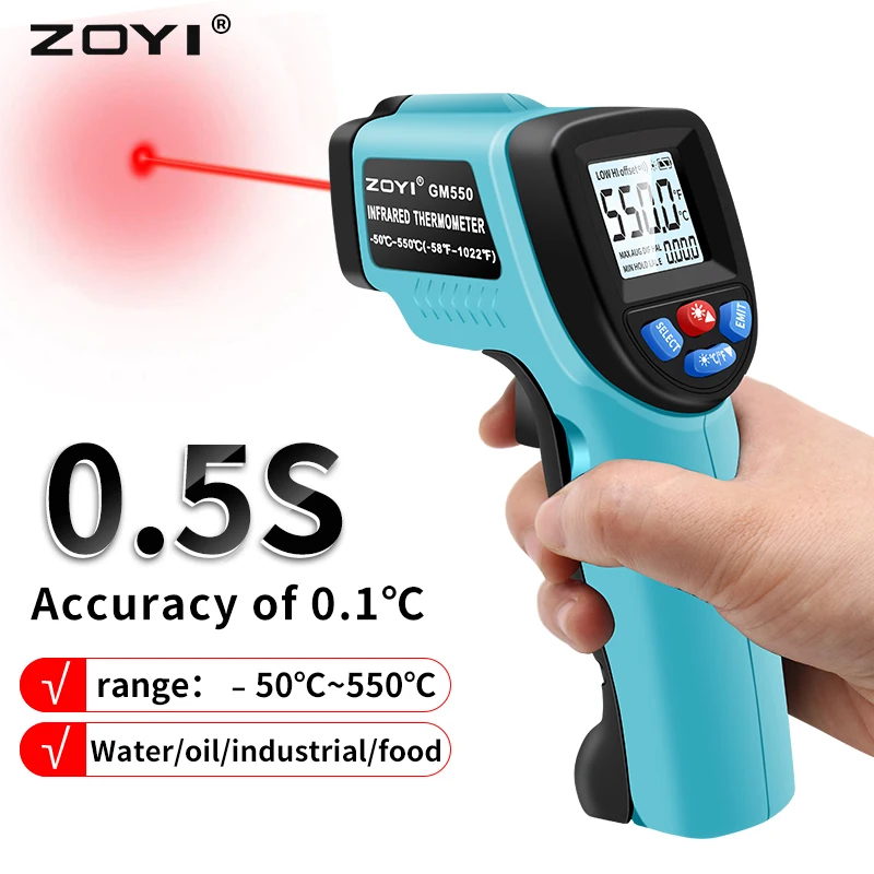 Digital Infrared Thermometer Laser Temperature Meter Non-contact Pyrometer Imager Hygrometer IR Termometro LCD Light Alarm