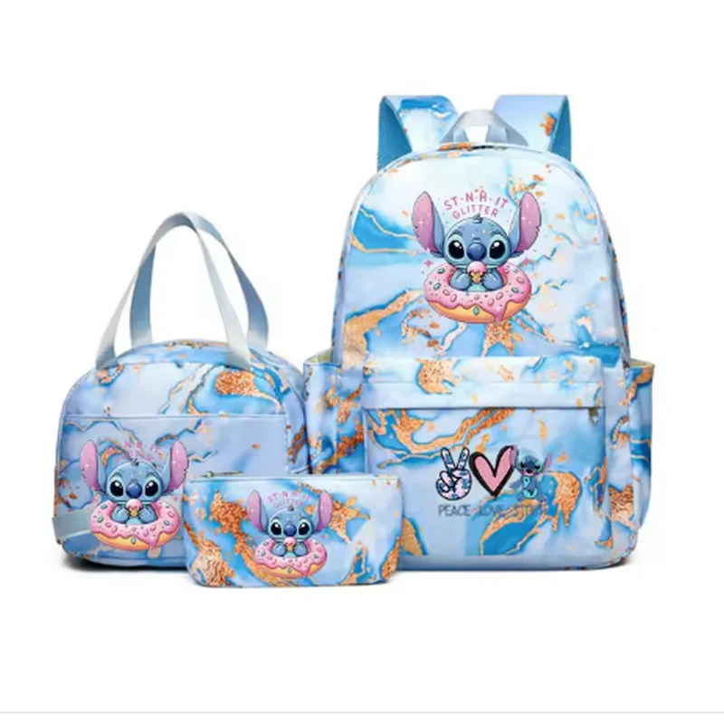 Mochila colorida de Disney Lilo Stitch con bolsa de almuerzo, mochilas escolares informales para niñas y mujeres, conjuntos de estudiantes, 3 uds.