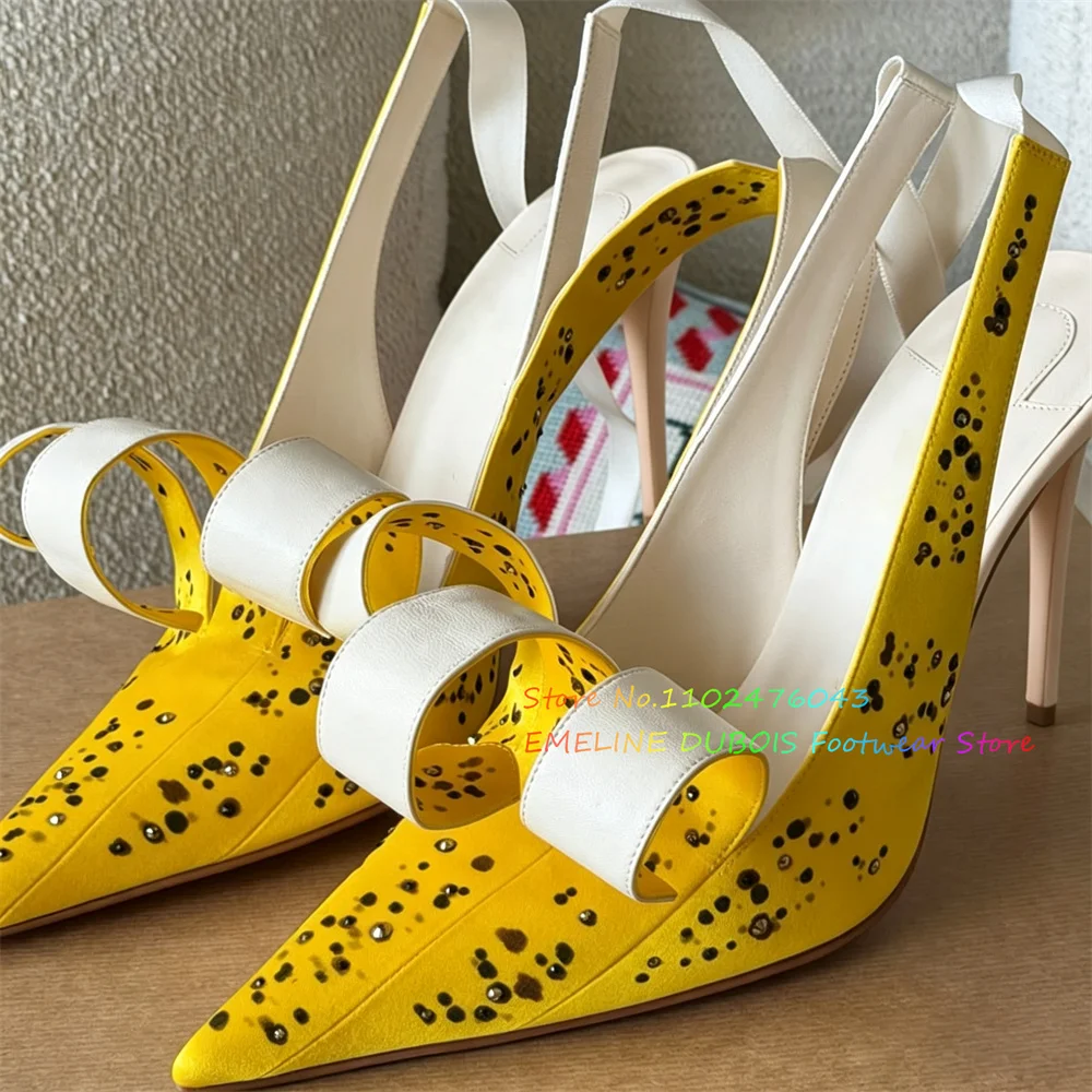 Yellow Satin Strappy High Heels Women Sexy Pointed Toe Stiletto Heel Ribbon Tie Slingback Lace Up Elegant Party Dress Pumps