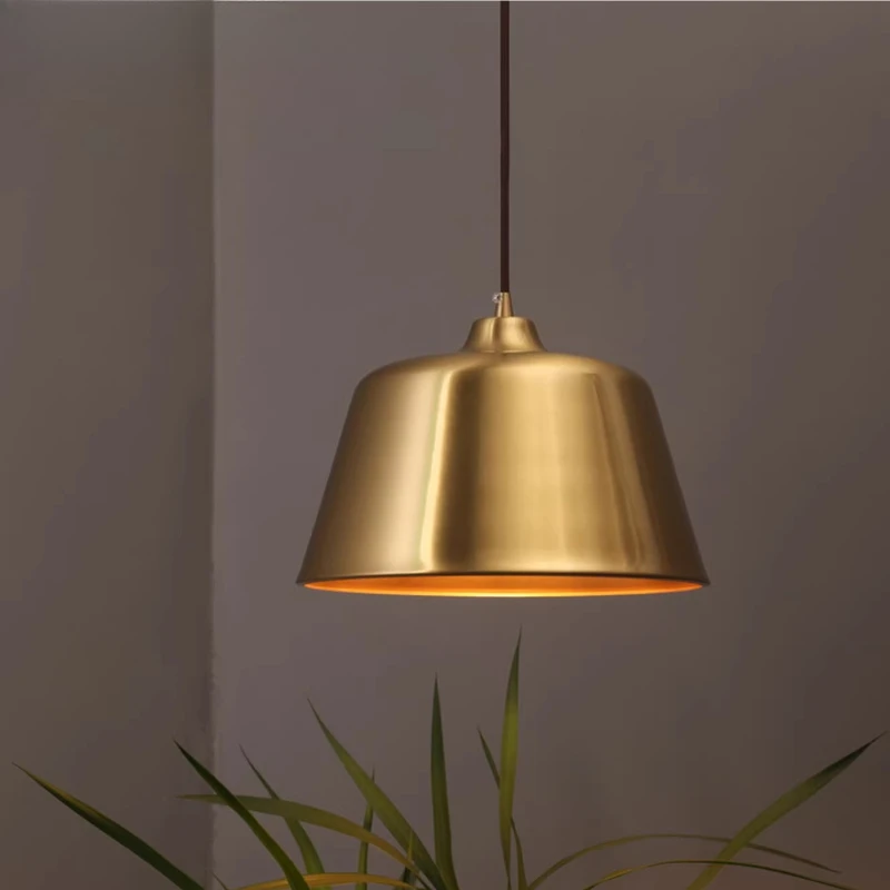 

Nordic Minimalist All Copper Pendant Lights Bedroom Study Bar Counter Restaurant Cafe Creative Semi-circular Brass Hanging Lamps