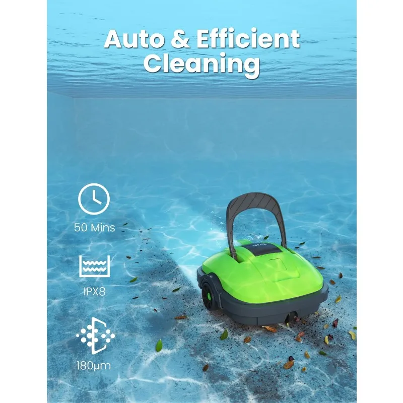 WYBOT Cordless Robotic Pool Cleaner, Automatic Pool Vacuum, Powerful Suction, Dual-Motor (Green)