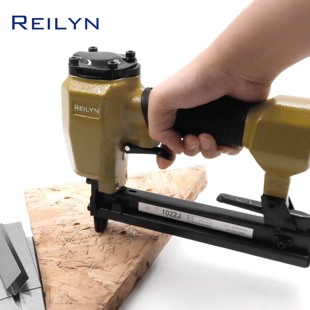 Reilyn Pneumatic Upholstery Stapler 20Ga 1022J Air Nailer 10-22mm Staples Crown 11.2mm Floor Roofing Framing Nail Gun