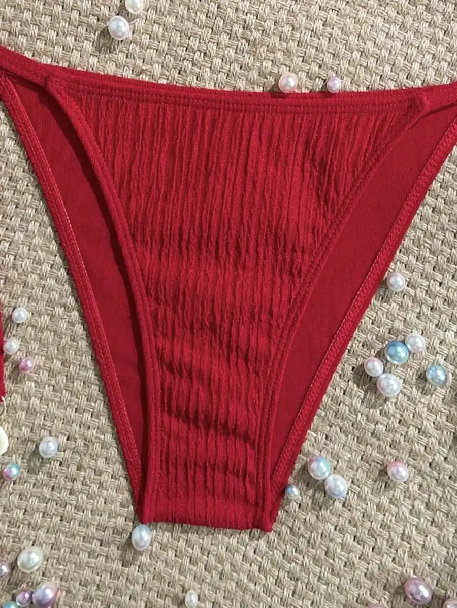 

Women Solid Color Bikini Panties With Ruched Detail For Beach Summer