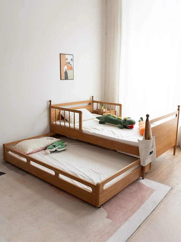 All solid wood children's bed for boys and girls, small apartment with double layered pull-out design on top and bottom