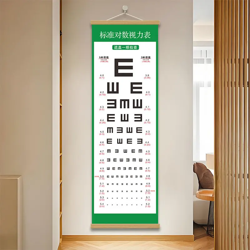 Visual Acuity Eye Test Chart Wall Hanging Tumbling E Vision Training Poster with Wood Rods for Kids Home School Classroom Decor