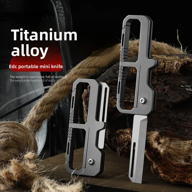 Titanium Keychain Knife Multitool EDC Box Cutter Portable Folding Pocket Tool for Package Opening