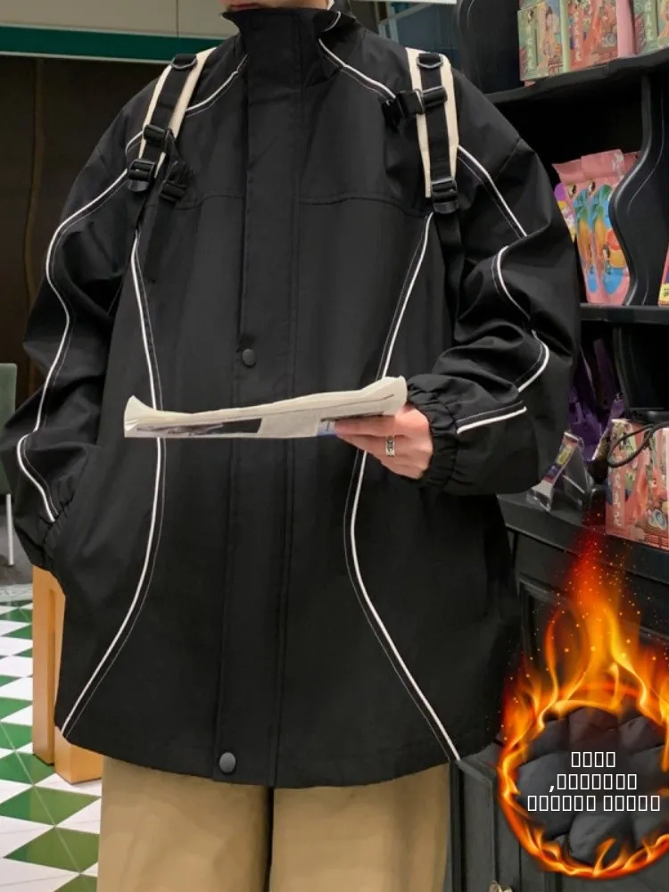 

Thiened Cotton Flight Jaet for Men Winter Windproof Youth American Sle Stand Collar Cotton Coat Warm Casual Loose Fit