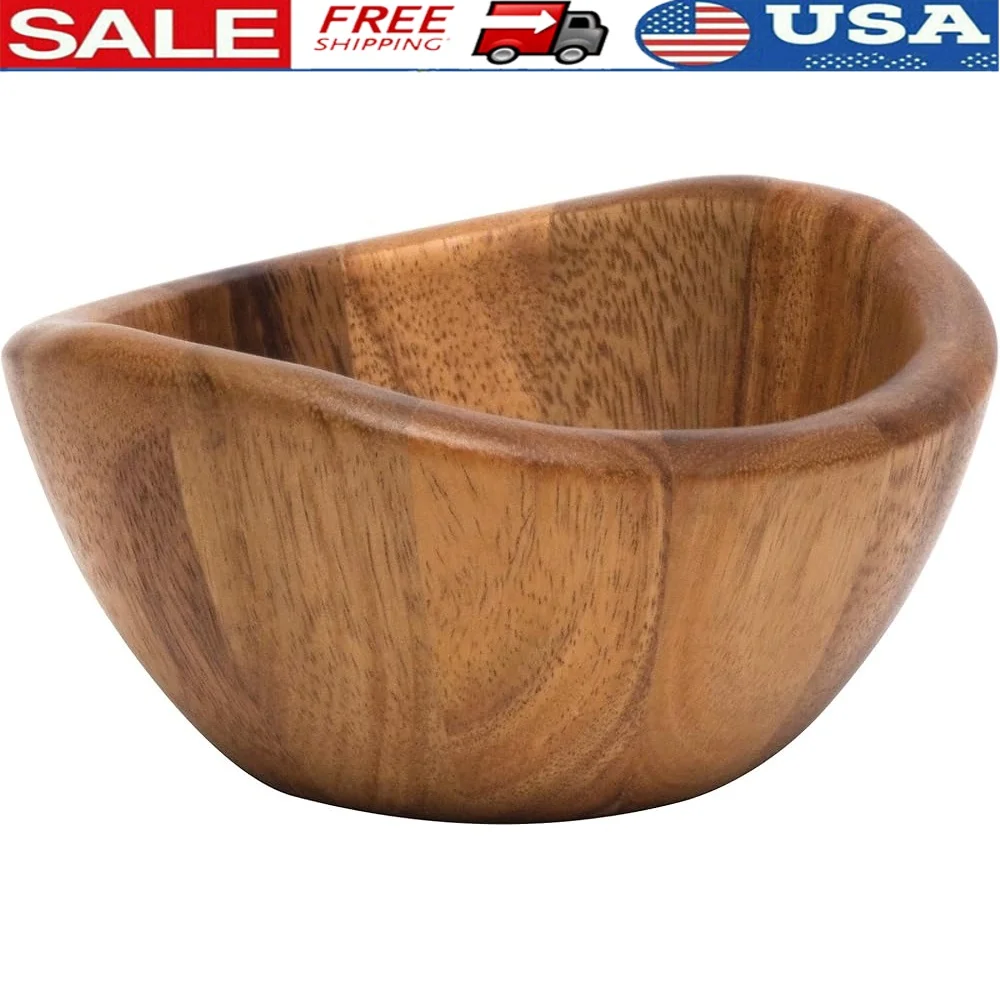 

Acacia Wood Wave Serving Bowls Set of 4 Generously Sized Fruits Salads Contemporary Design Kitchen Dining Essentials