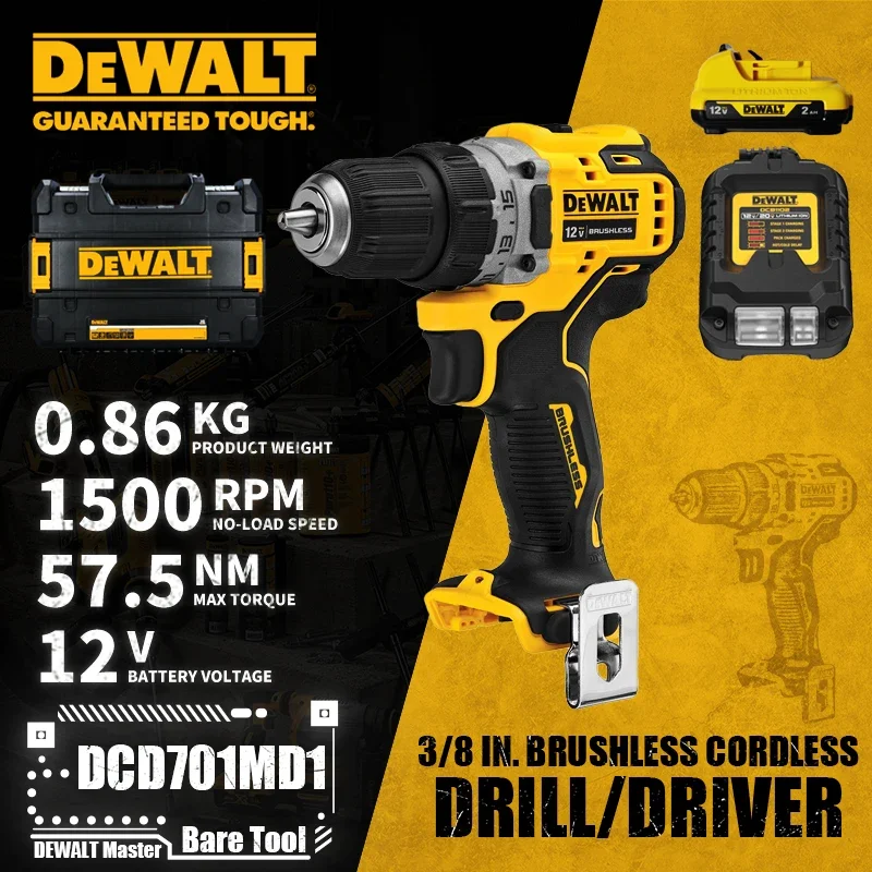 DEWALT DCD701MD1E Brushless Cordless 3/8 in. Drill Driver 12V Lithium Power Tools 1500RPM 57.5NM With Battery Charger