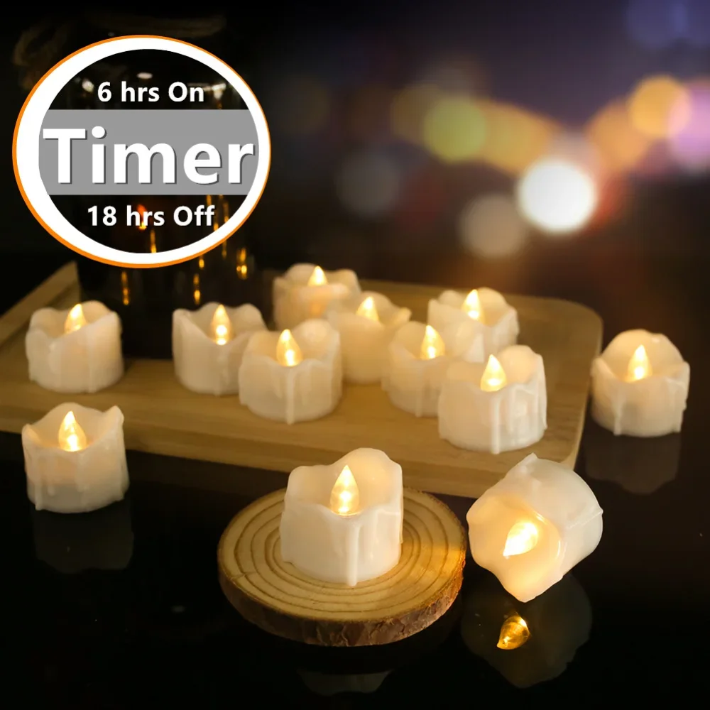 Timer Tea Lights Flameless Flickering Auto Tealights Battery Operated Auto-On 6 Hours and Off 18 Hours LED Candles Lamp