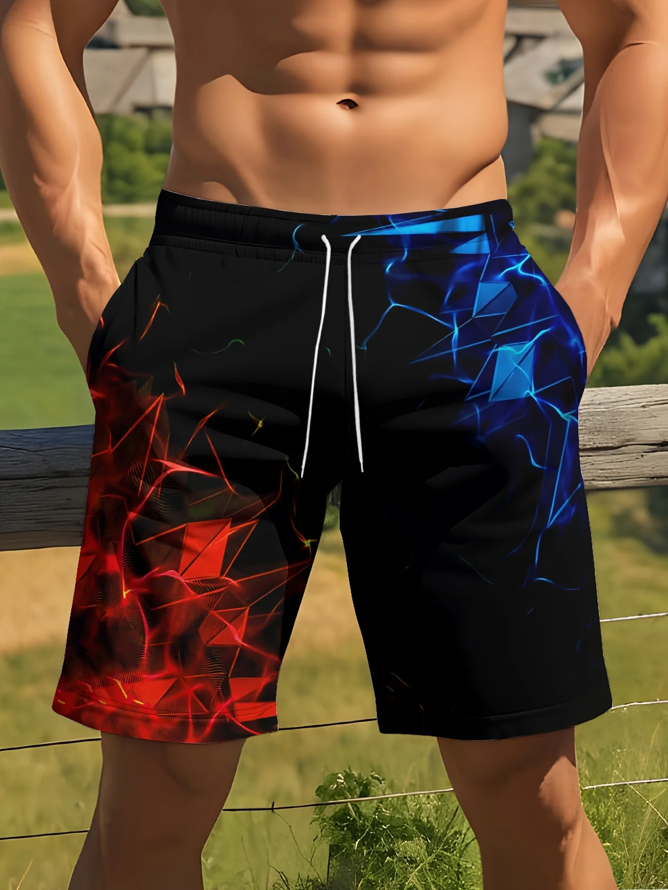Funky Men's Beach Shorts Men's 3D Printed Surf Shorts Summer Hawaiian Swimwear Cooling Oversized Drawstring Shorts with Pockets