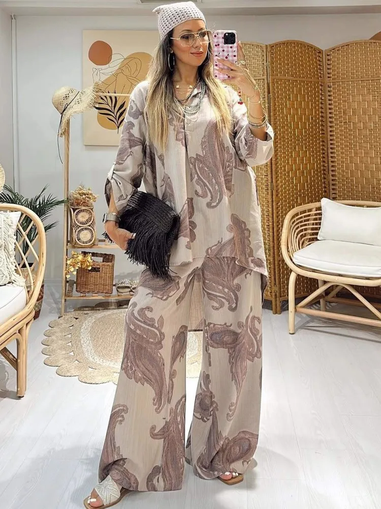 

Женские комплекты из 2 предметов, Новое поступление 2025, осенне-зимние одинаковые комплекты, комплекты из двух предметов, топы и широкие брюки, костюмы, одежда