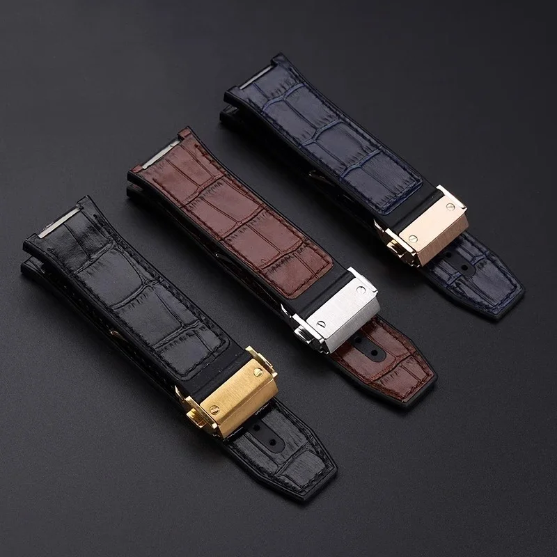 

Cowhide Rubber Bottom Watchband For Ferragamo F-80 Men's Watch Strap F80 Special Notch Sports Bracelet 26mm Folding Buckle