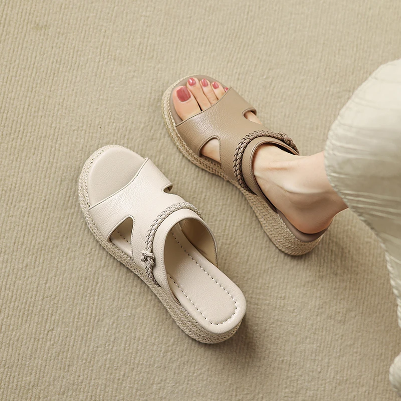 2026 new summer women sandals natural leather 22-25cm sheepskin+microfiber open toe mules high heel women slippers fashion