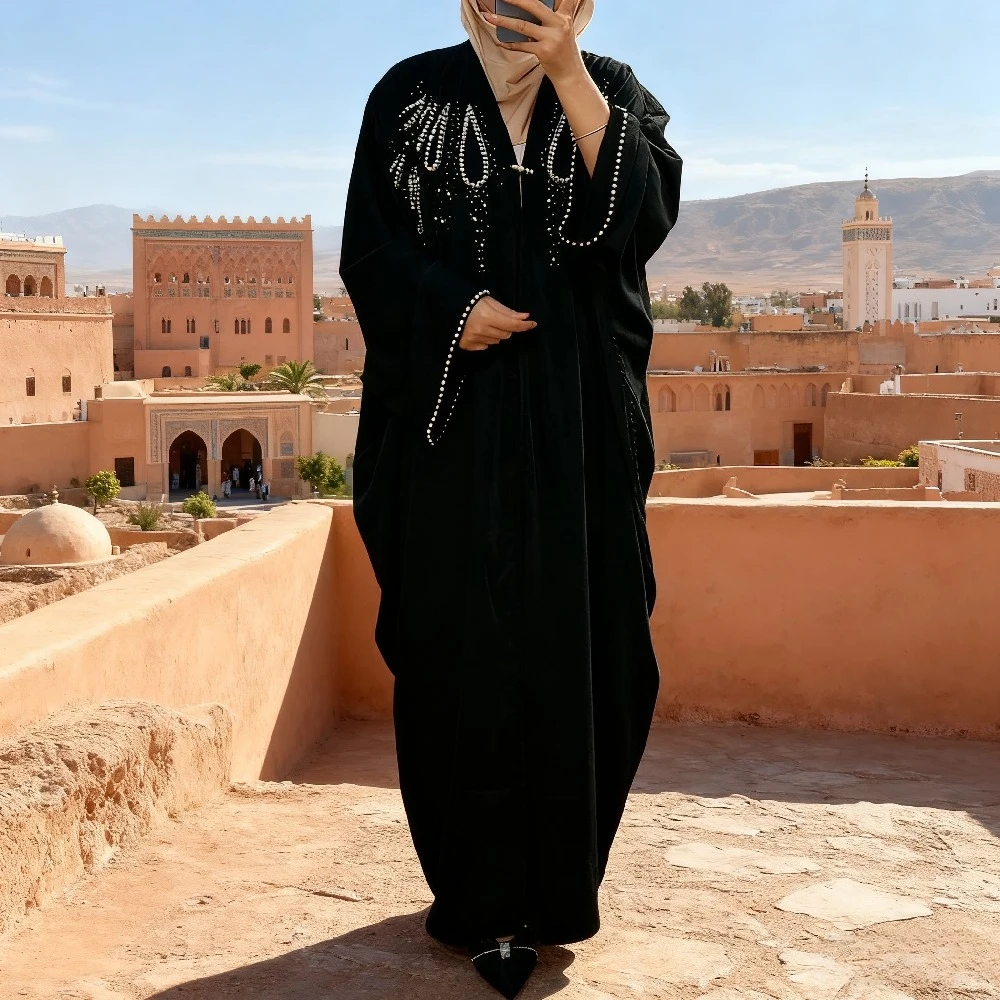 

Женская Абая Ид Мусульманский Рамадан Крыло Летучей Мыши Марокко Кардиган Дубай Свободные Бриллианты Абая Кафтан Vestidos Арабский Длинный Халат Жемчуг 2026