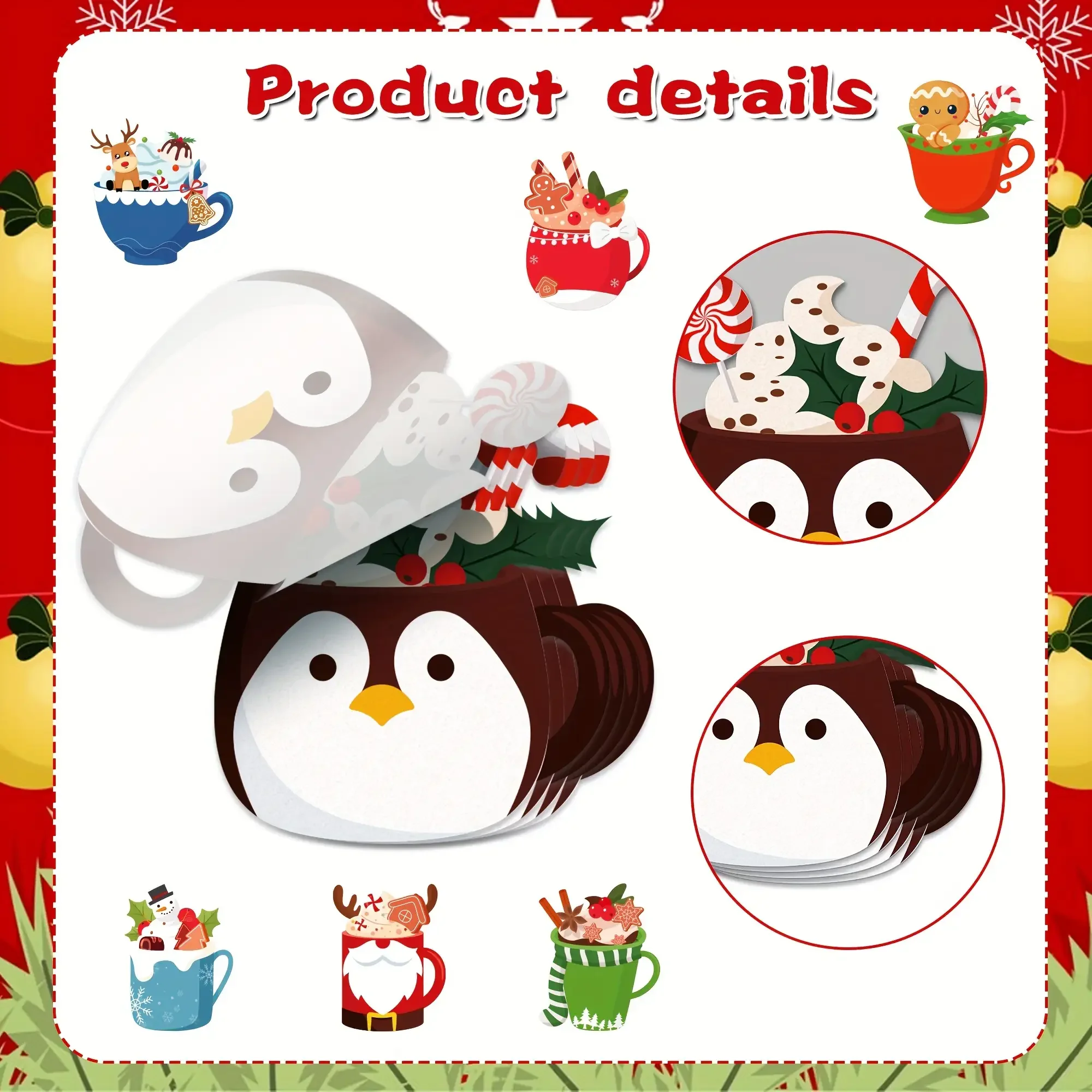 12 Weihnachten Teetasse Notizblock Set Weihnachtsmann Elch Thema Notizblock Winter Festival Aufkleber Haftnotizen Weihnachten Haftnotizbuch f – Detail 7