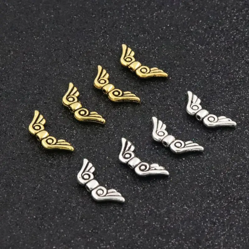 50Pcs Width 21MM Hole 1mm Wings Mixed Color Gold Spacers Metal Beads For Jewelry Finding Jewelry Beads Handmade DIY Accessories