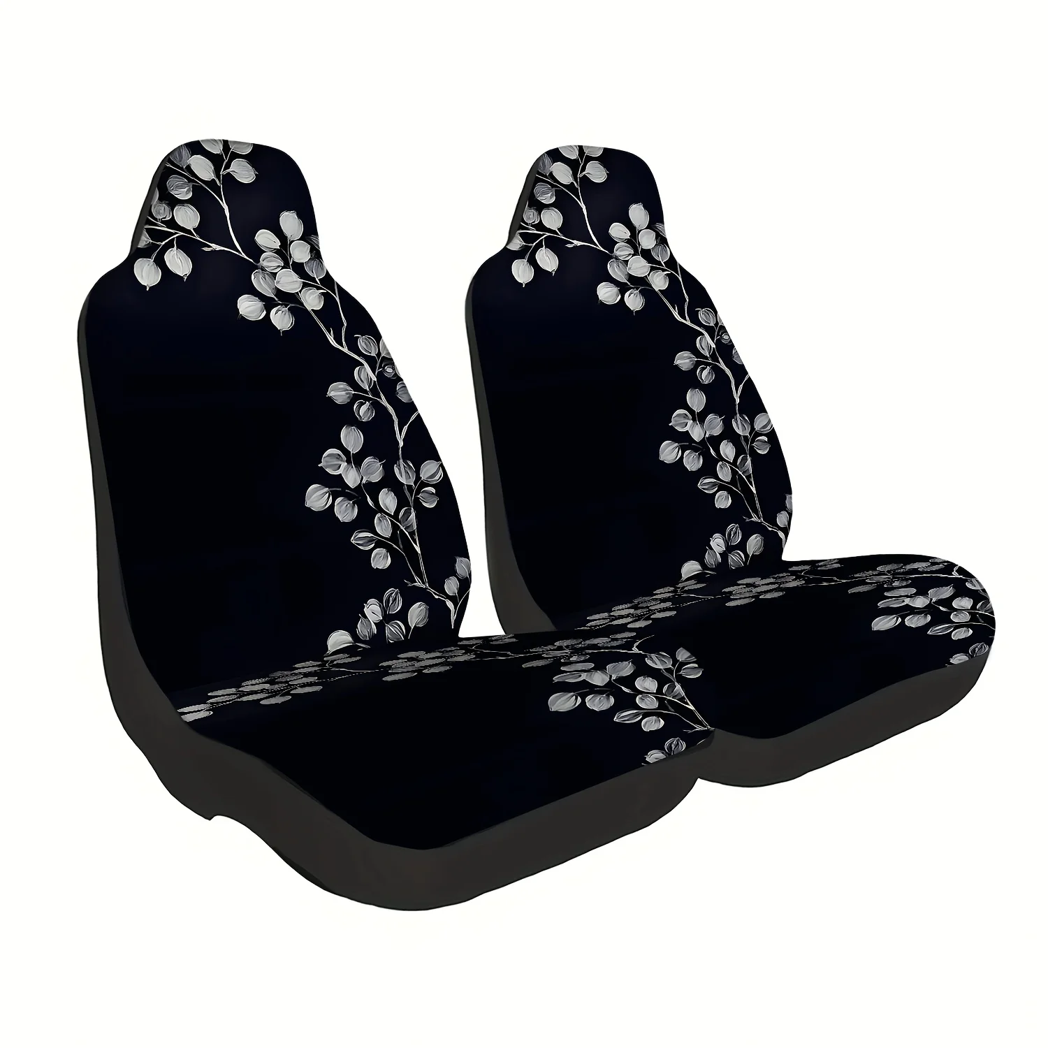 2pcs Set Of Silver Eucalyptus Leaf Car Seat Covers, Durable, Suitable For Front Seats, Machine Washable Polyester Fiber, Suitabl
