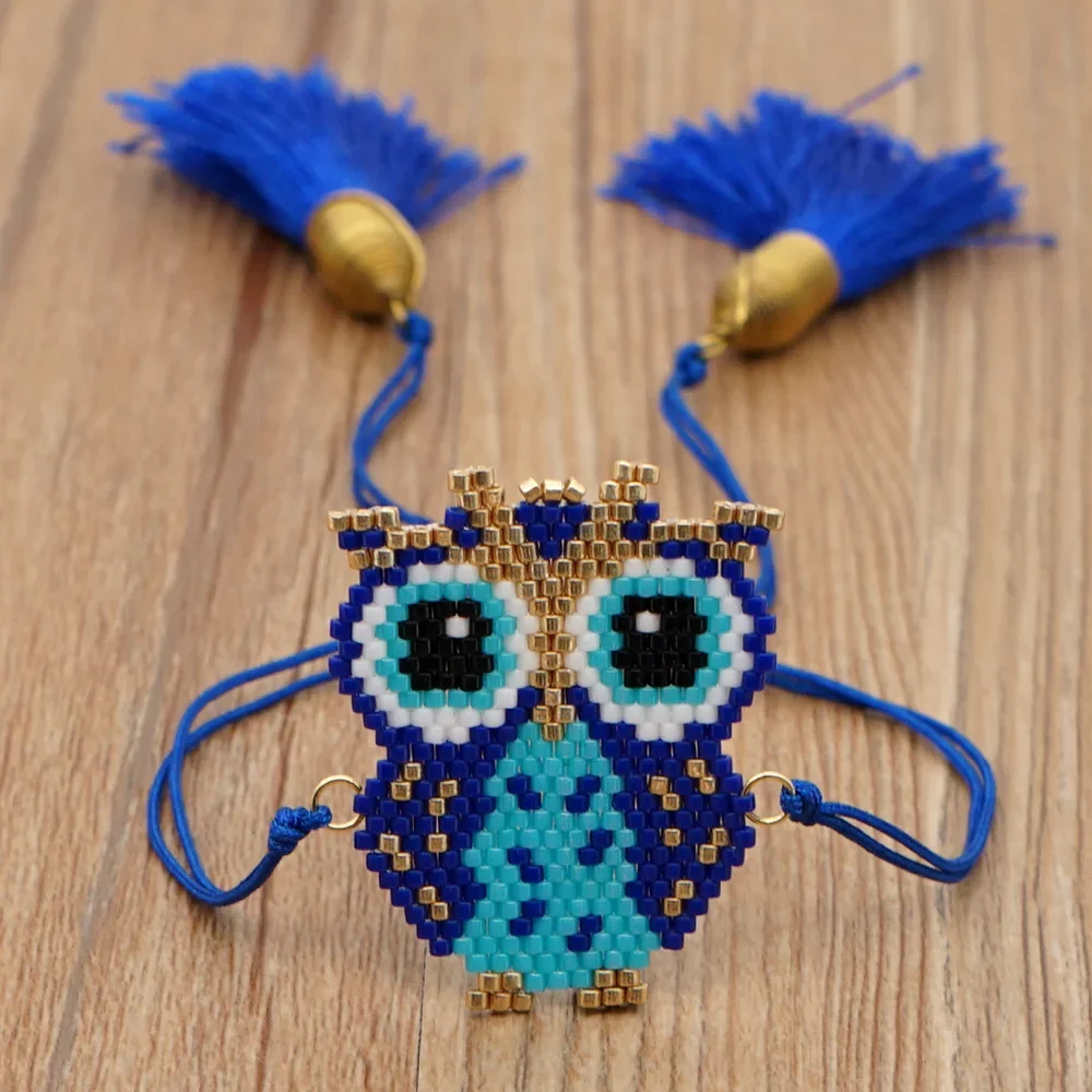 

Rice Ball Bracelet Hand woven owl heart-shaped Devil's Eye pattern personality Bohemia Adjustable Female Beaded Bracel