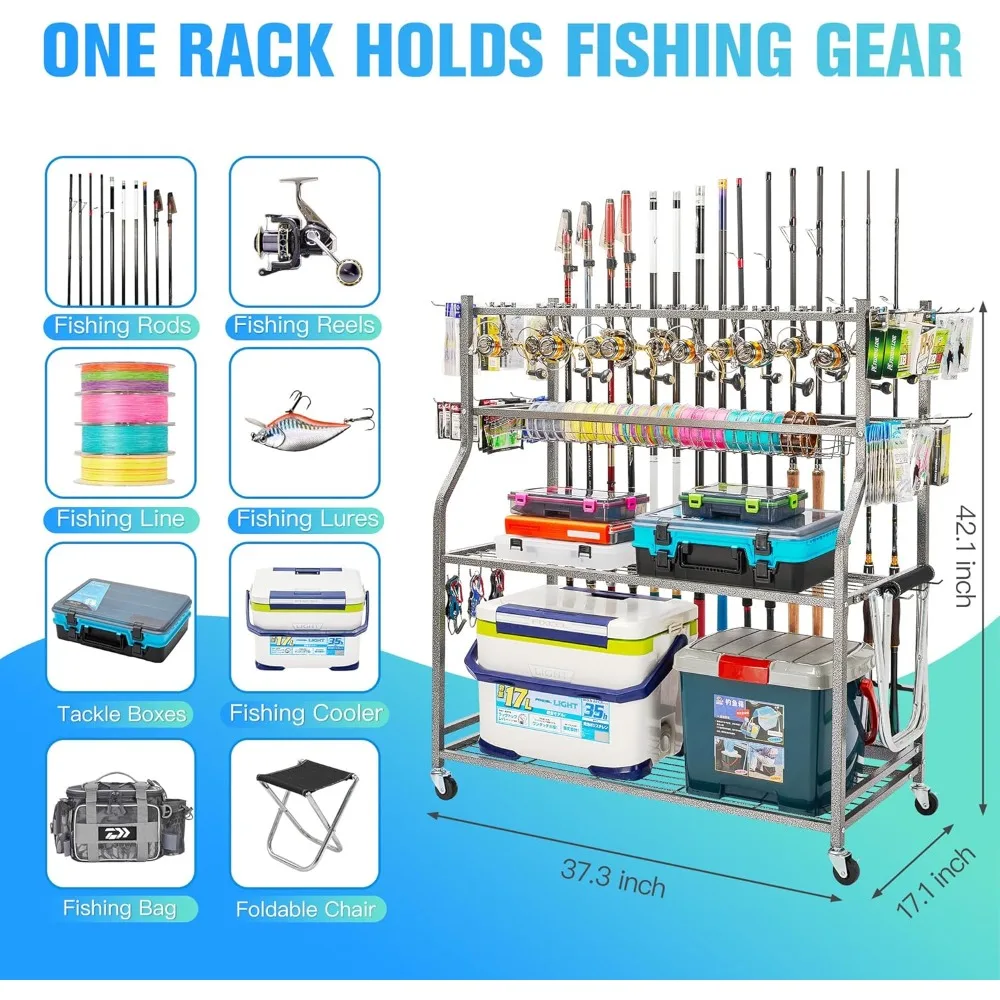 Fishing Pole Holders, Fishing Rod Holders for Garage, PeBro Rod Holder for Rod Tackle Box Reel Storage