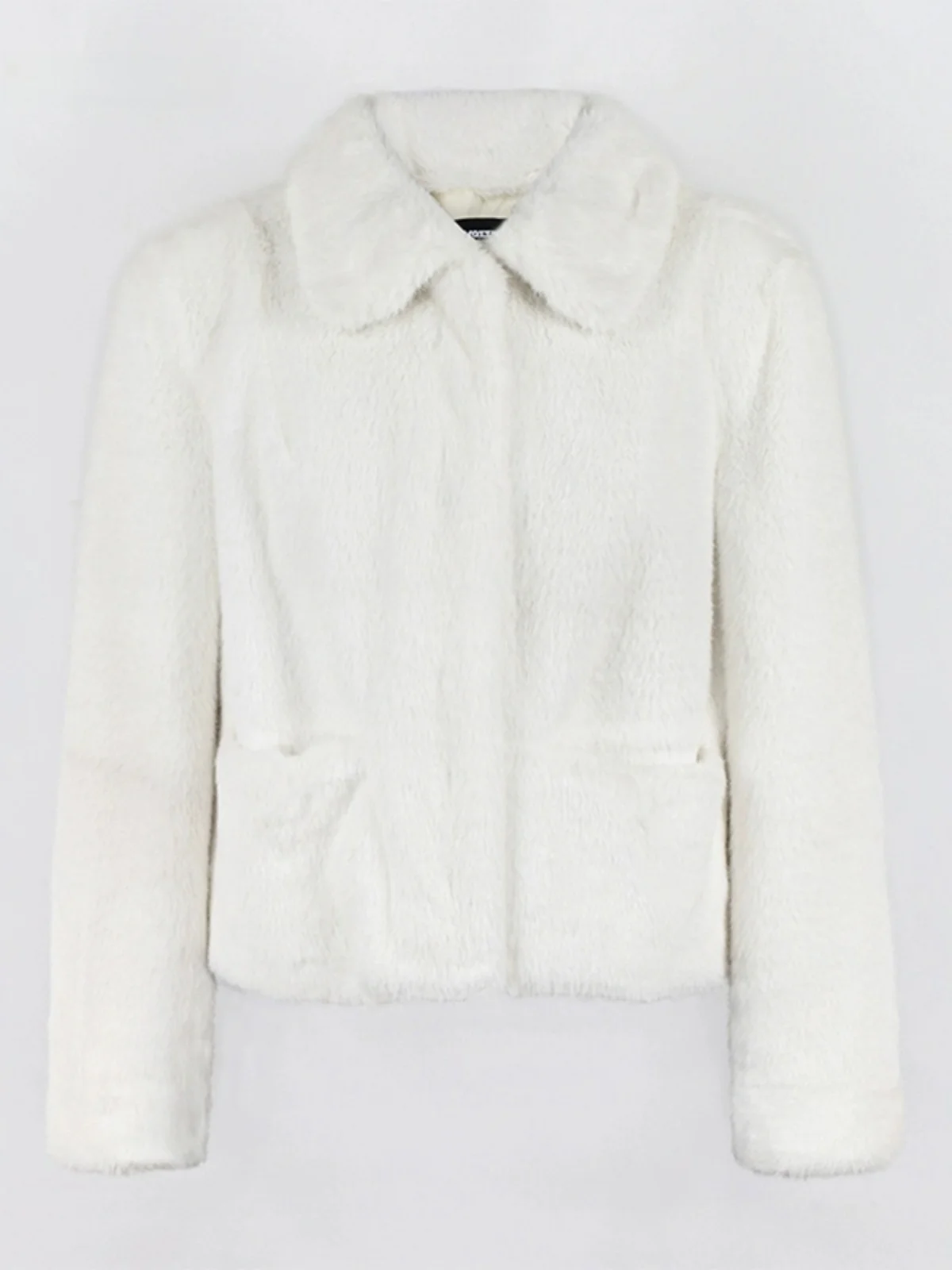 

Nerazzurri Winter White Fur Jacket Women's Short Collar Small Size Eco-friendly Furry Clothes Korean Style Long Sleeve