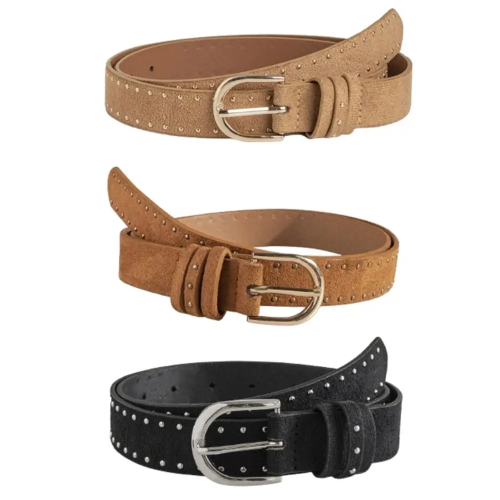 

Fashion PU Leather Metal Rivet Waistbands Western Style Punk Women Waist Belts Wide Side Adjustable Buckle Waist Belts Lady